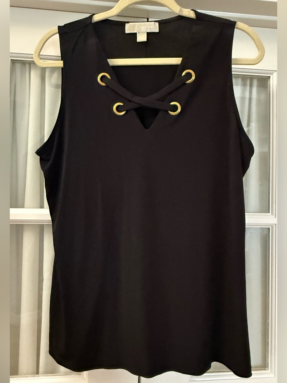MICHAEL Michael Kors Black Sleeveless Top with Gold Grommet Detail